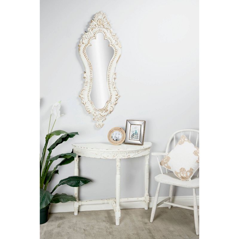 19" x 50.5" Antique Style Extra Large Oval Distressed Wall Mirror with Carved Acanthus Designs White - Olivia & May
