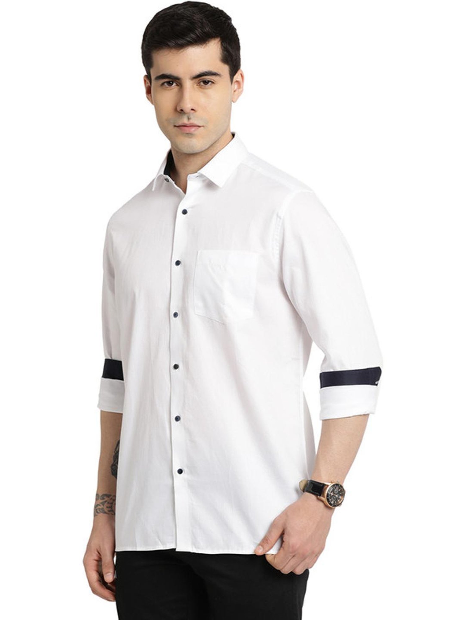 Turtle White Cotton Slim Fit Shirt