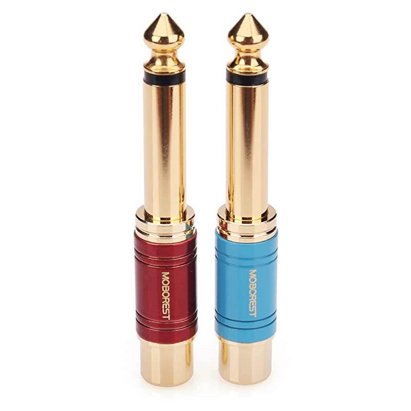 RCA to 14  RCA to 635mm Mono Plug TS Audio Adaptor 14 in Male to RCA Female Phono Pure Copper Color Paint Adapter Coupler Connector 1Red+1Blue
