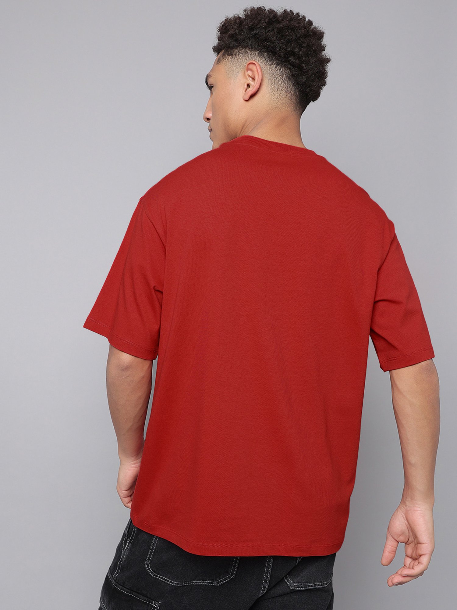 Free Authority Red Cotton Oversized Printed T-Shirt