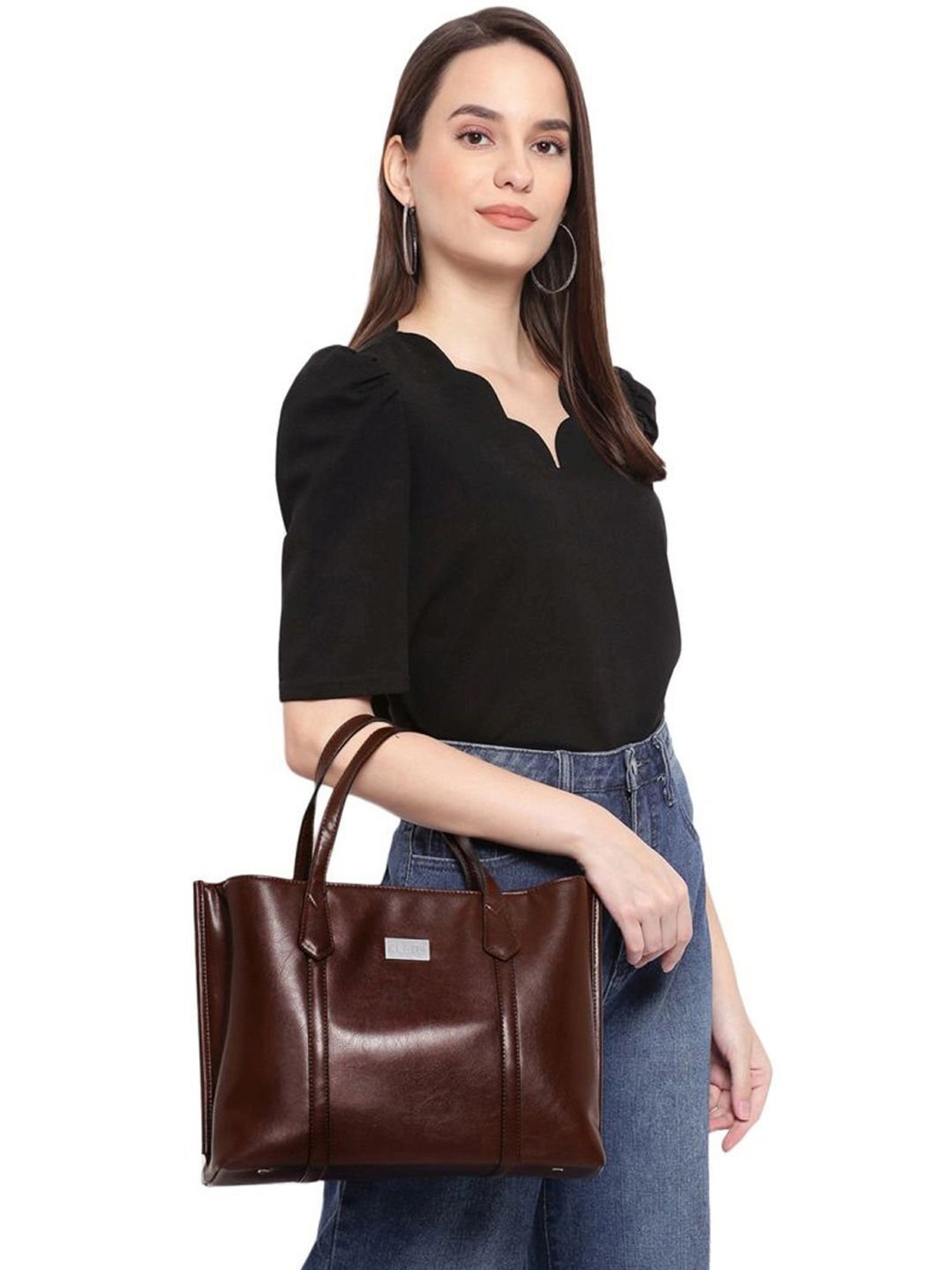 KLEIO Brown Solid Medium Handbag