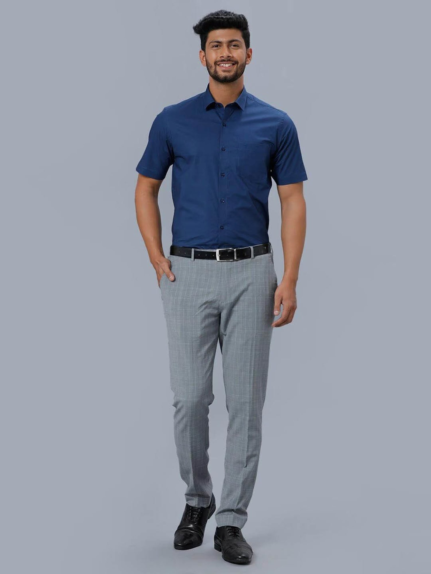 Ramraj Dark Blue Cotton Regular Fit Shirt