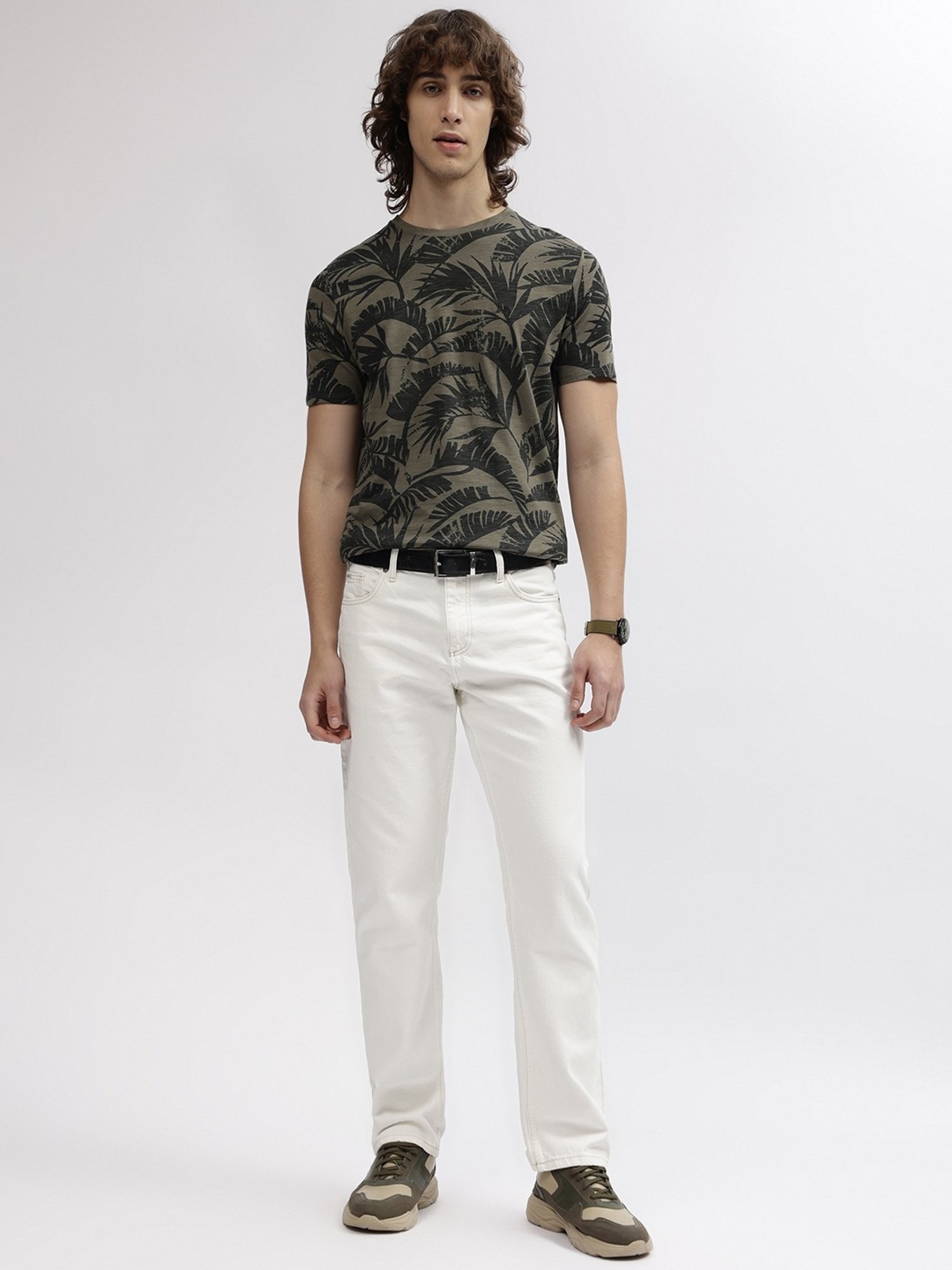 Lindbergh Green Cotton Regular Fit Printed T-Shirt
