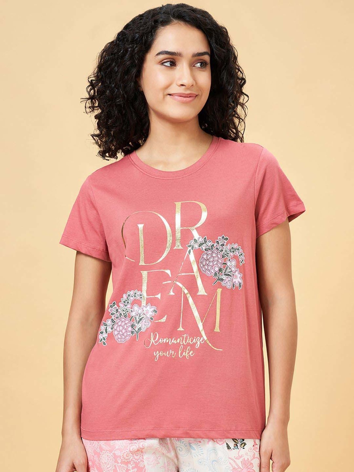 Dreamz by Pantaloons Pink Cotton Printed T-Shirt