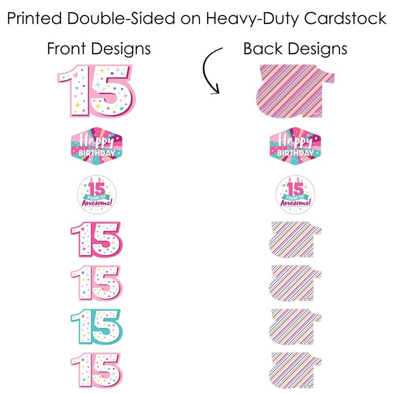 Big Dot of Happiness Girl 15th Birthday - Teen Birthday Party Centerpiece Sticks - Showstopper Table Toppers - 35 Pieces