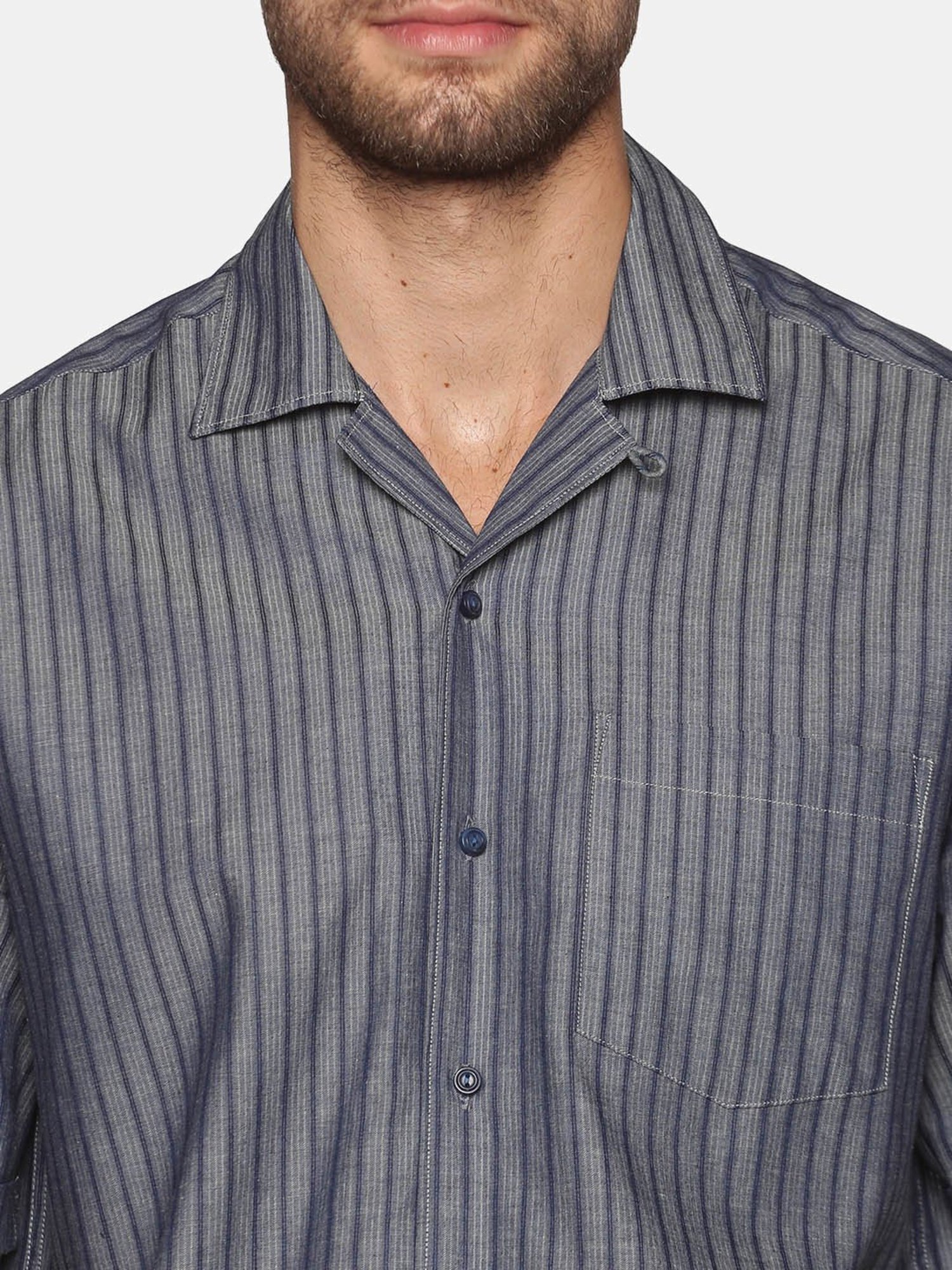 Don Vino Grey Regular Fit Striped Shirt