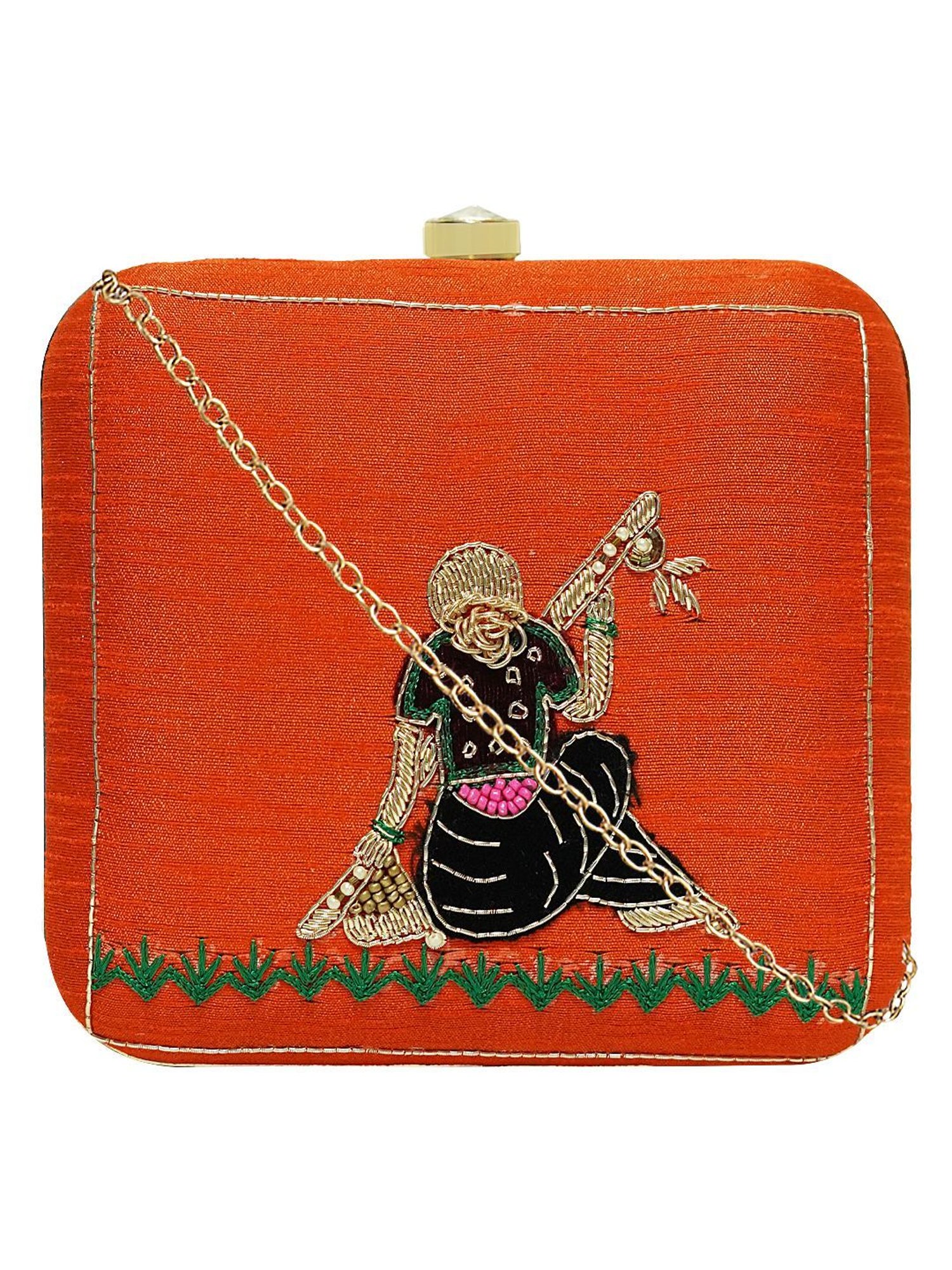 Horra Orange Embellished Clutch