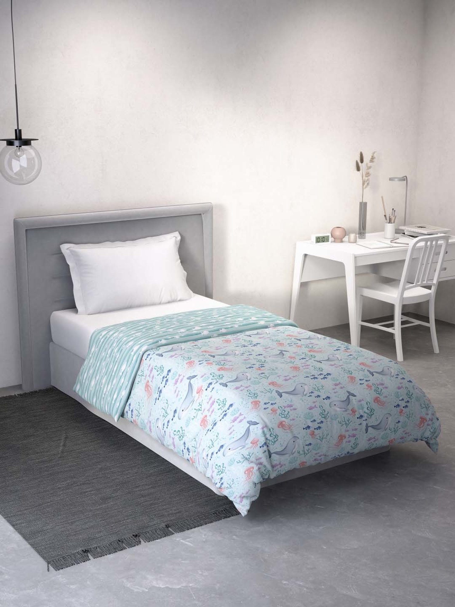 Ddecor Live beautiful Little Brats Blue 145 TC Cotton Single Reversible Dohar