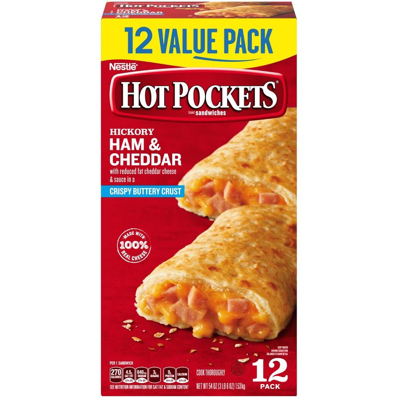 Hot Pockets Crispy Buttery Crust Frozen Hickory Ham & Cheddar Value Pack - 54oz/12ct