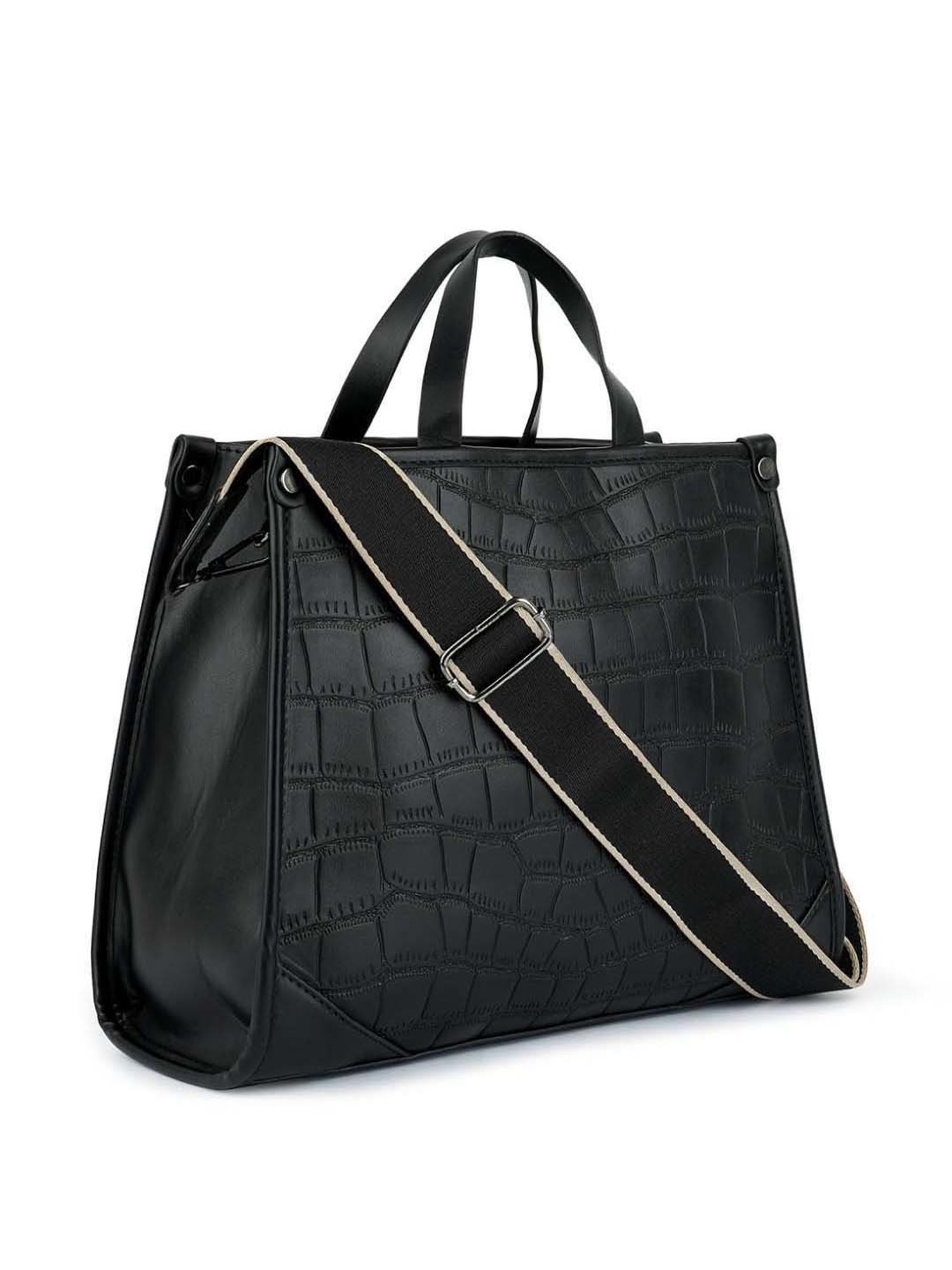 London Rag Black Croc Textured Small Handbag