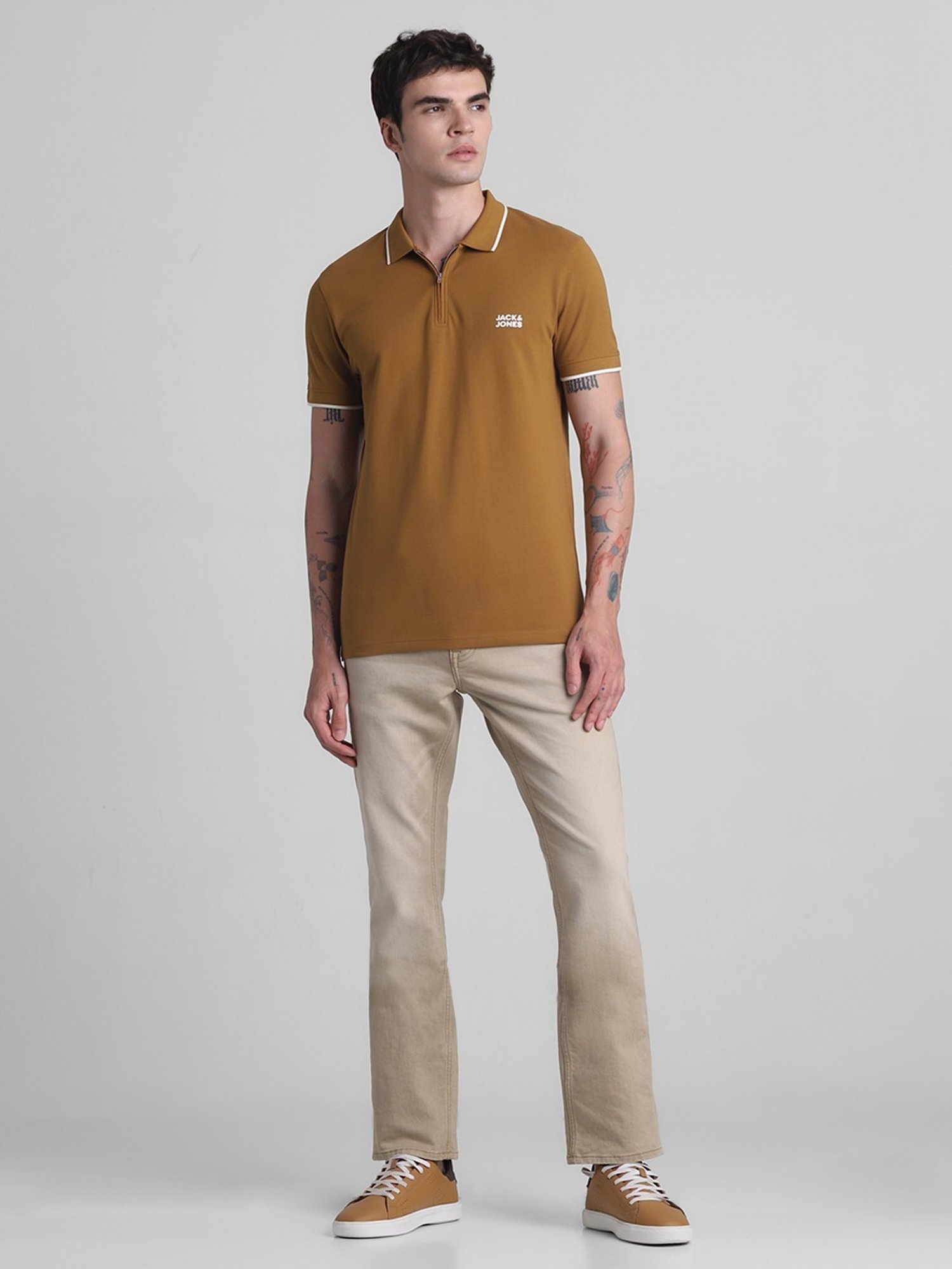 Jack & Jones Bronze Brown Cotton Slim Fit Polo T-Shirt