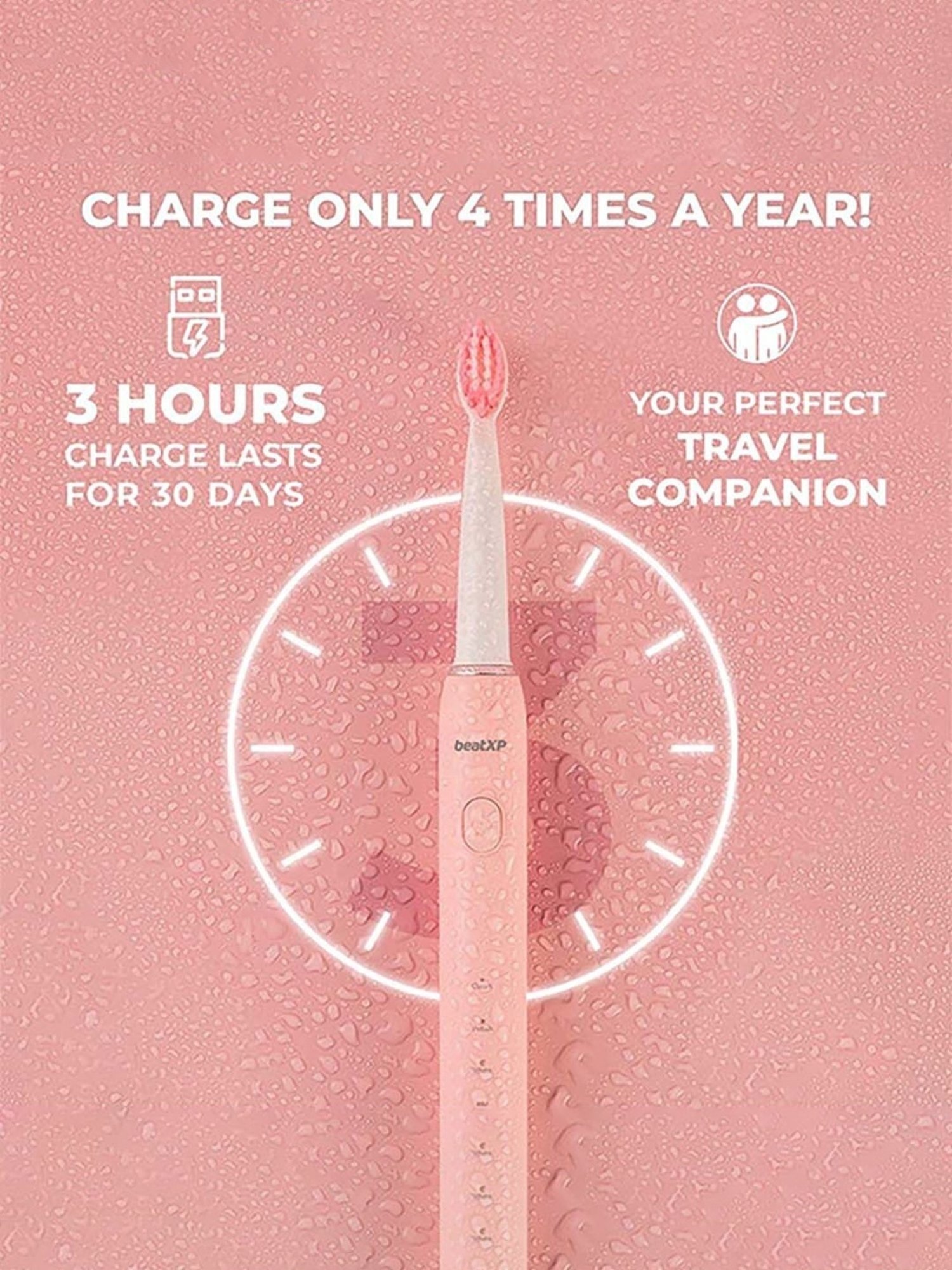 beatXP Buzz Sonic Electric Toothbrush with 3 Cleaning Modes (Pink)