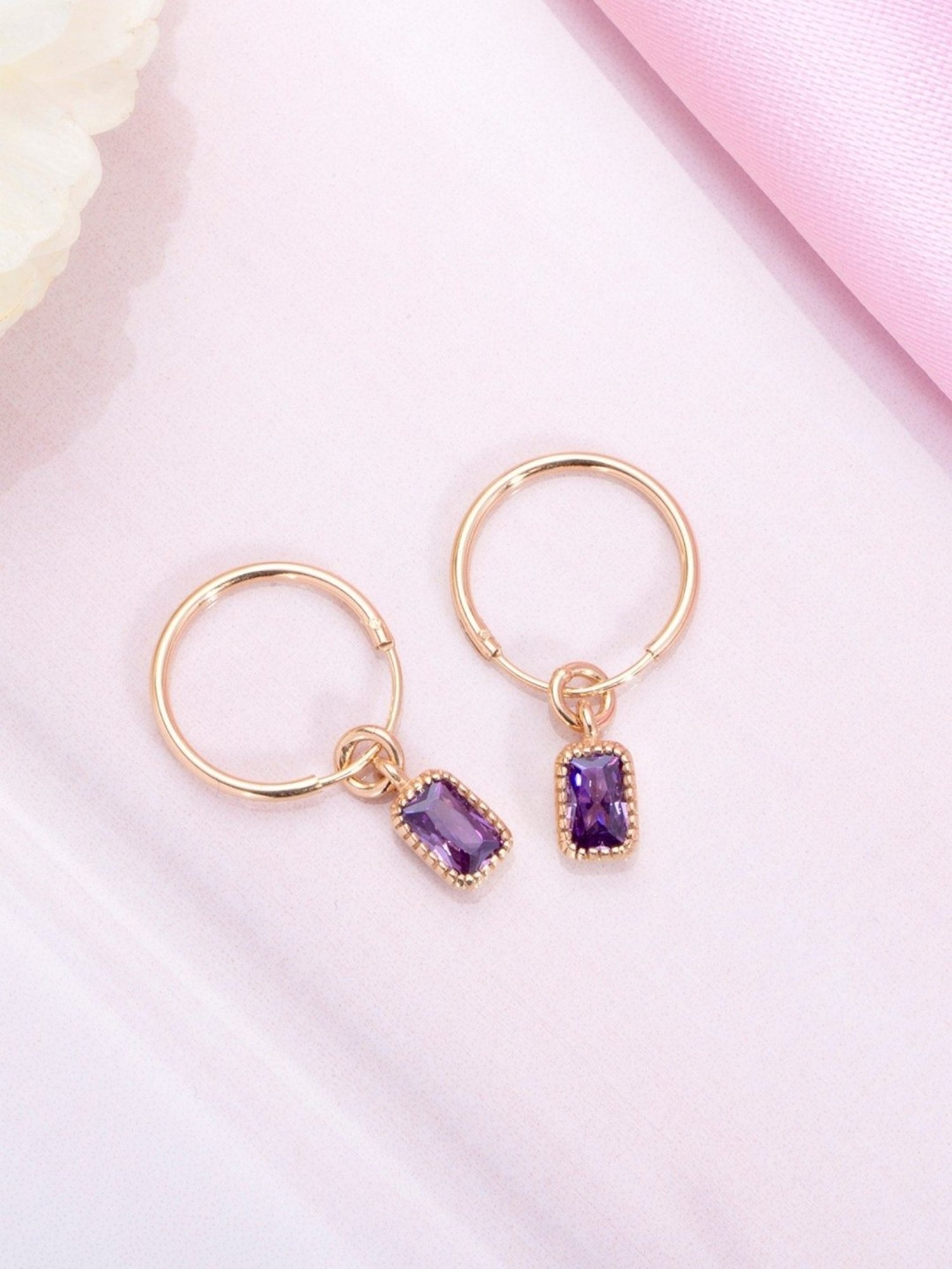 Zavya Amethyst Stone Rose Gold-Plated 92.5 Sterling Silver Loop Drop