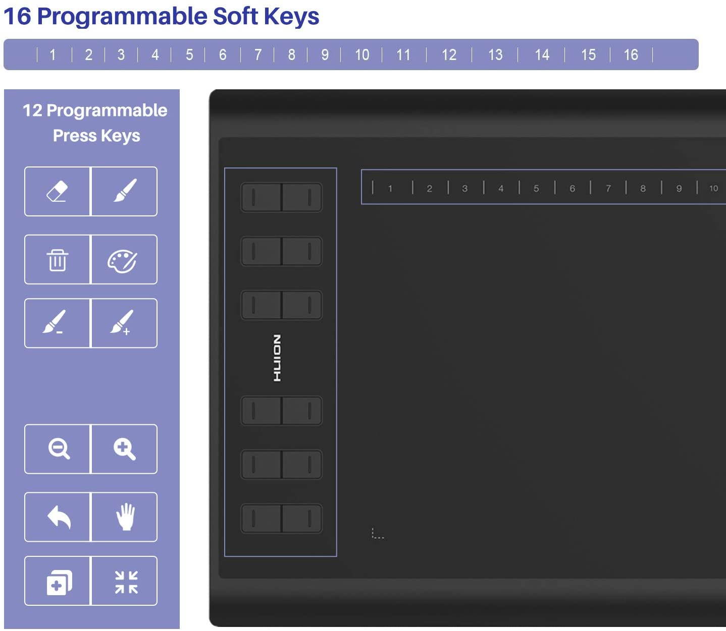 Huion Inspiroy H1060P Graphics Drawing Tablet with Tilt Response Battery-Free Stylus and 8192 Pen Pressure Sensitivity