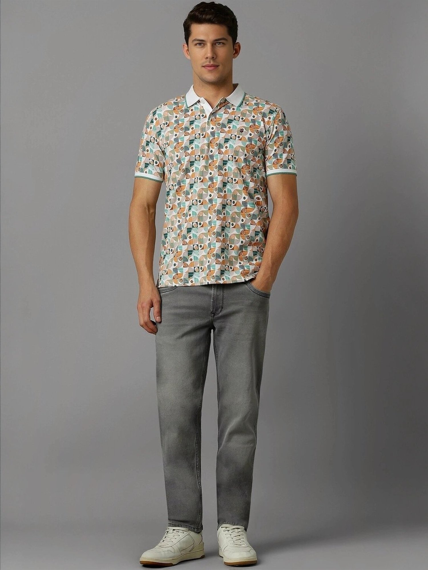 Louis Philippe Multicolored Cotton Slim Fit Printed Polo T-Shirt