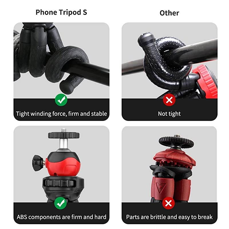 Tripod Portable Cell Camera Tripod Stand with Wireless Remote Flexible Tripod Stand for SelfiesVloggingStreamingPhotography Compatible with iAndroid Sports Camera GoPro