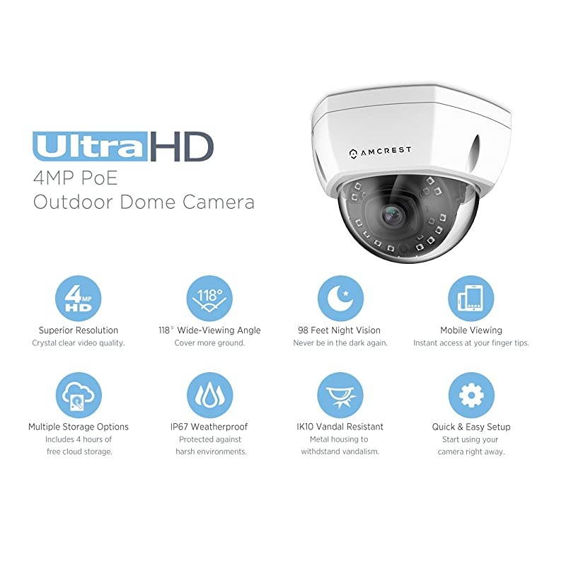 5MP Security Camera System, 4K 8CH PoE NVR, (4) x 5-Megapixel 2.8mm Wide Lens Weatherproof Metal Turret PoE IP Cameras, Built in Mic, Hard Drive Not Included, NV4108E-IP5M-T1179EW4 (White)