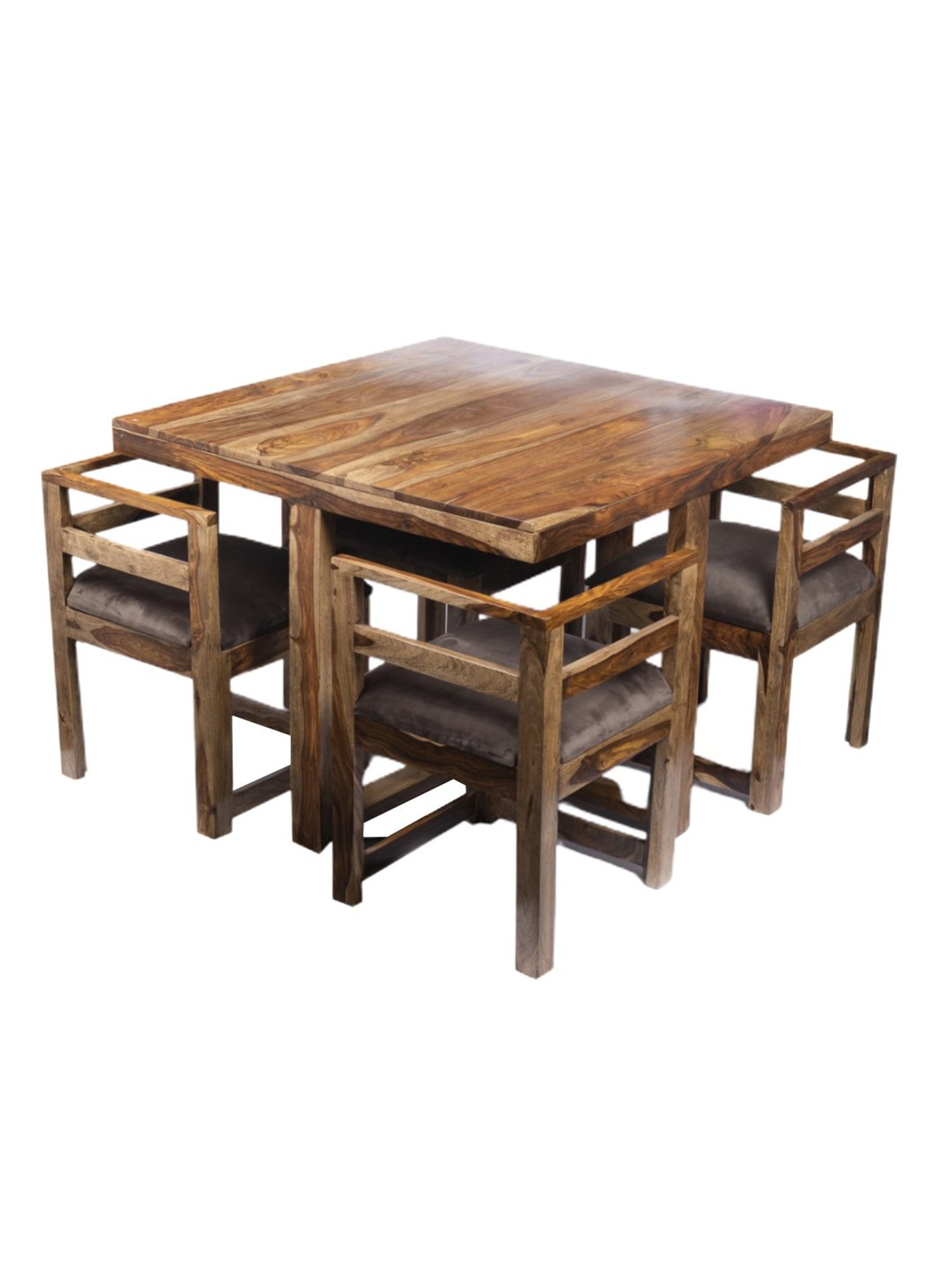 Ikiriya Kingston Solid Brown Wood 4 Seater Dining Table Set Teak Finish