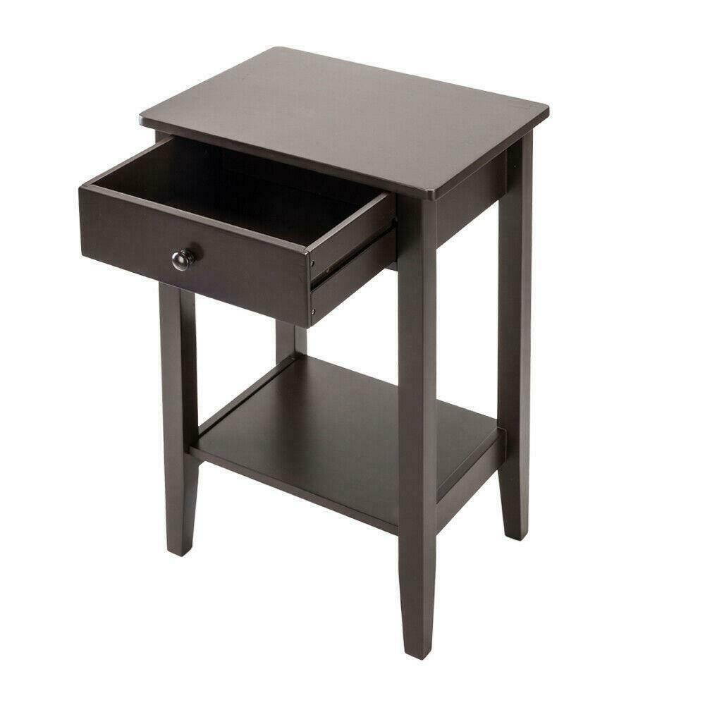 Side End Table with Shelf Coffee Night Stand Bedside Sofa Table Coffee Color