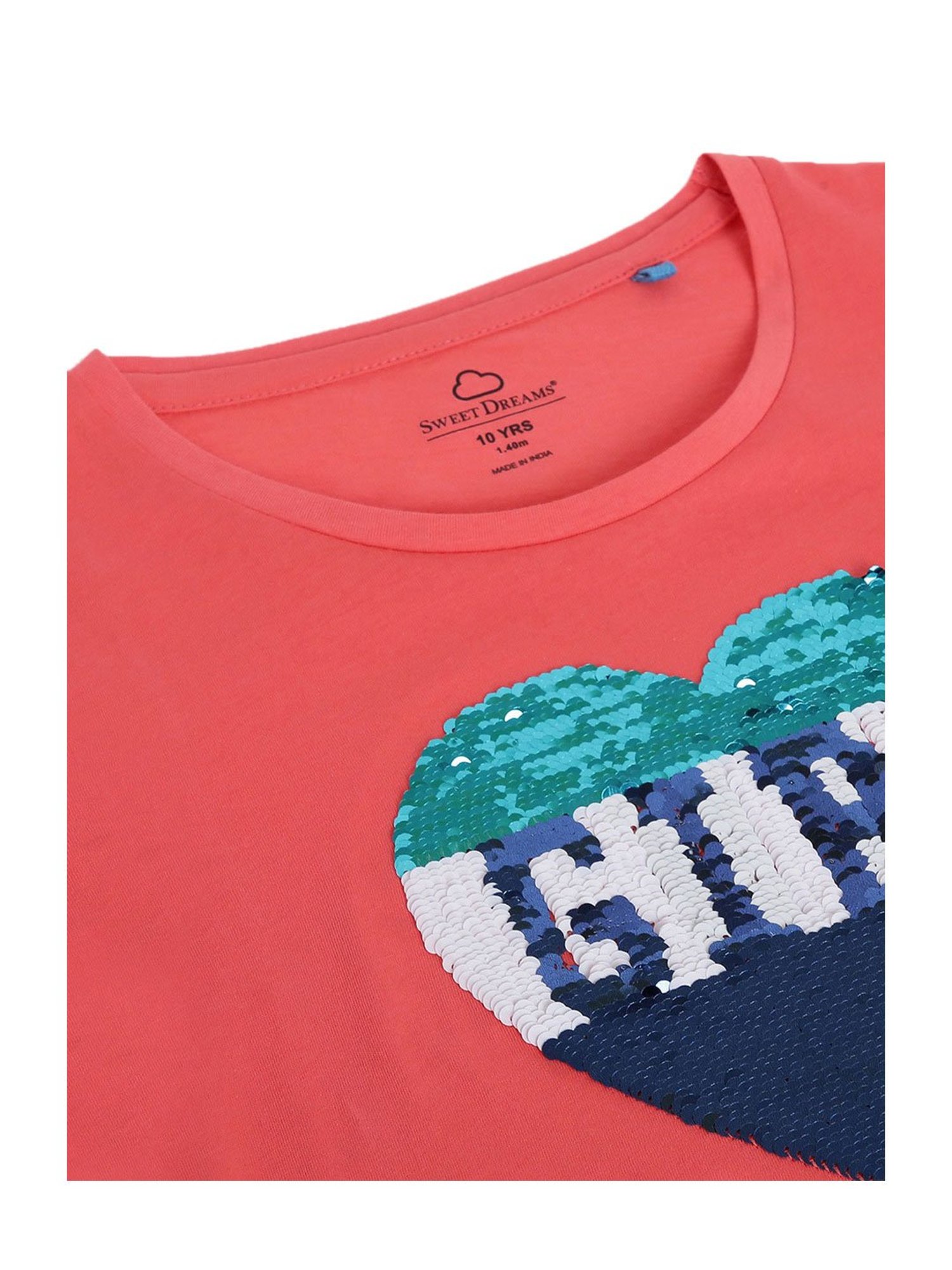 Sweet Dreams Girls Coral & Grey Embellished T-Shirt with Capris