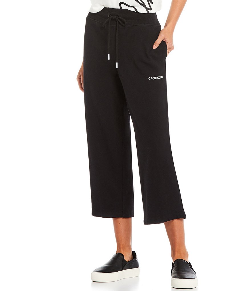 Calvin Klein French Terry Knit Embroidered Logo Drawstring Crop Pants