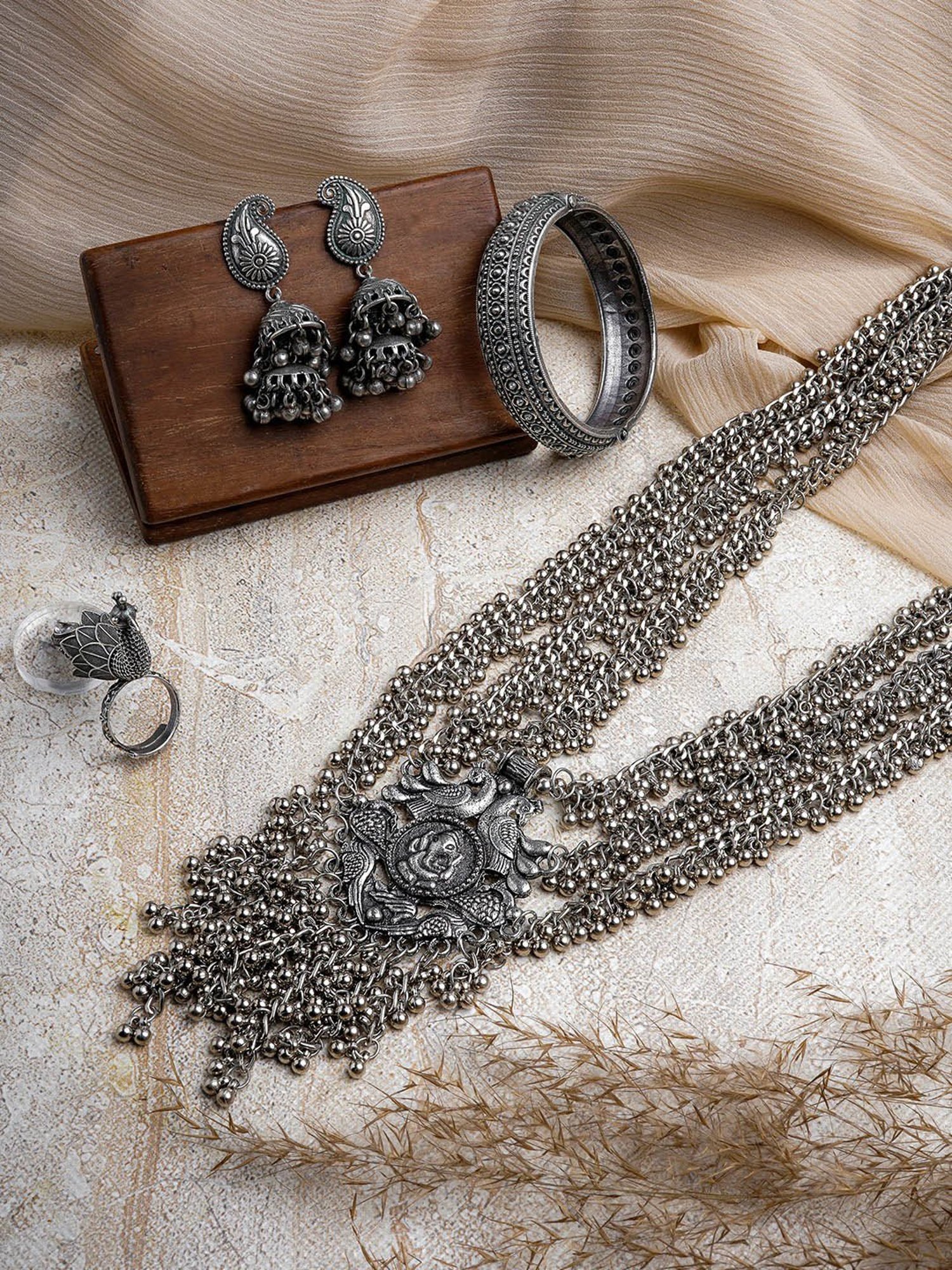 Teejh Dipika Silver Oxidised Jewellery Set