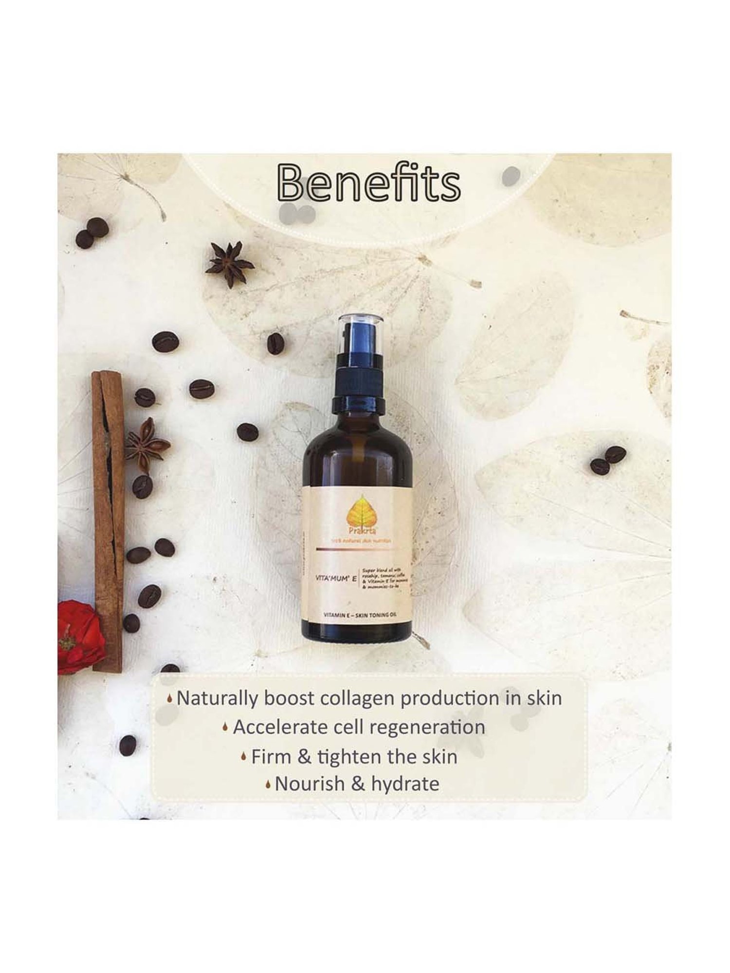 Prakrta Vita 'MUM' E Toning Oil with Vitamin E & Natural Coffee Extract for Stretchmarks - 100 ml