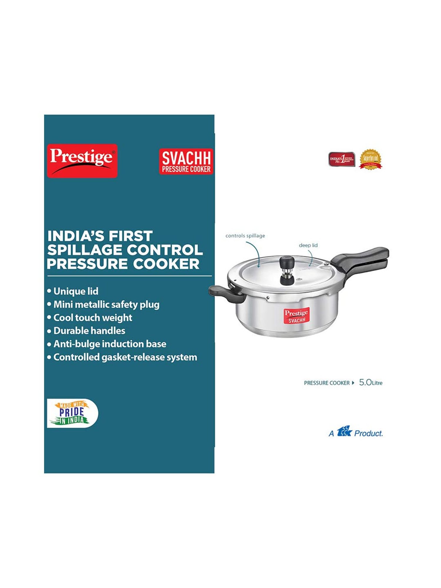 Pigeon Silver Stainless steel Pressure Cooker (10 L)
