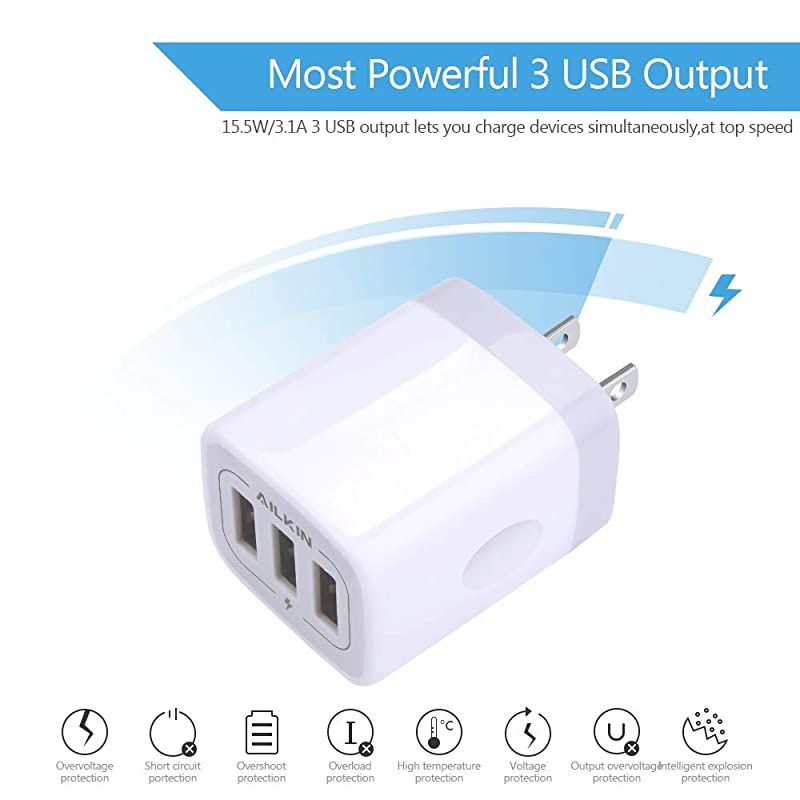 USB Wall Charger2Pack  31A3Port Quick Charging Adapter USB Plug Cube Box Block Base Replacement for Phone X87 Pad Samsung Vivo LG Google Nexus and More USB Charging Phone