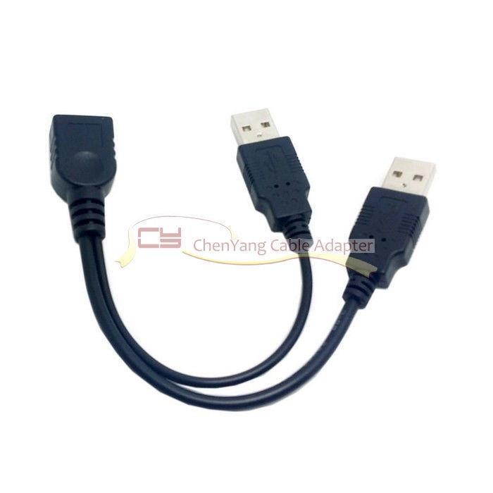 USB 2.0 Female to Dual A Male Extra Power Data Y Extension Cable for 2.5" HDD