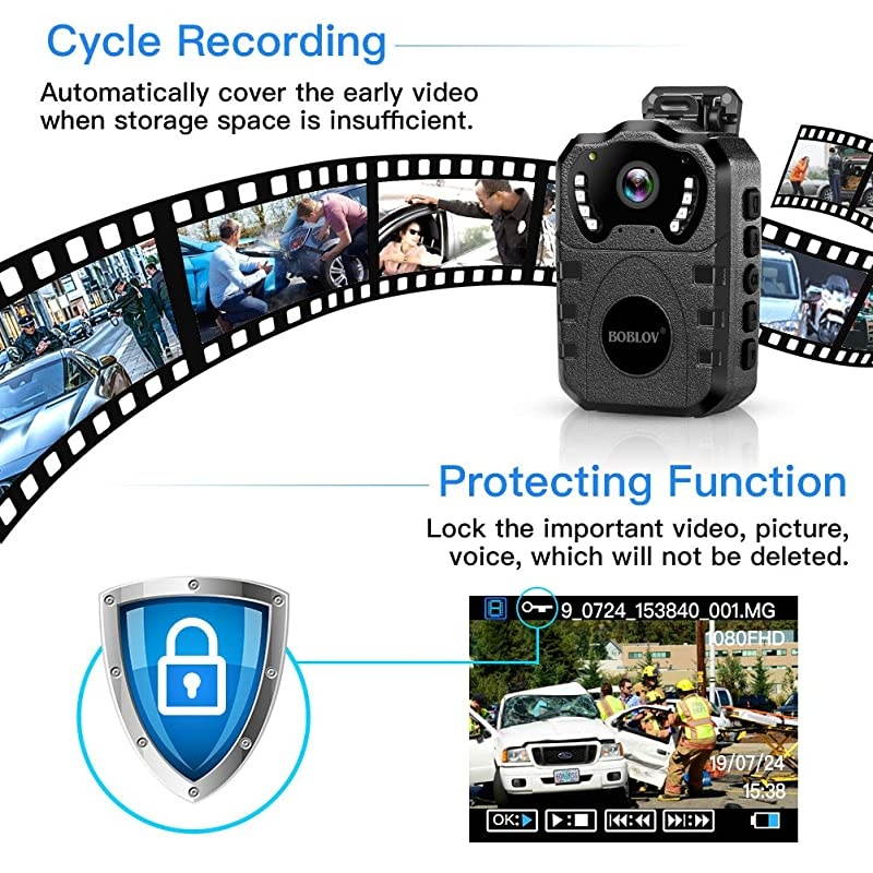 Body Worn Camera Built in 32GB 1080PPortable MultiFunctional 170&deg; IR Night Body Mounted Camer Vision DVR Video for Police Officers Security Guards and More