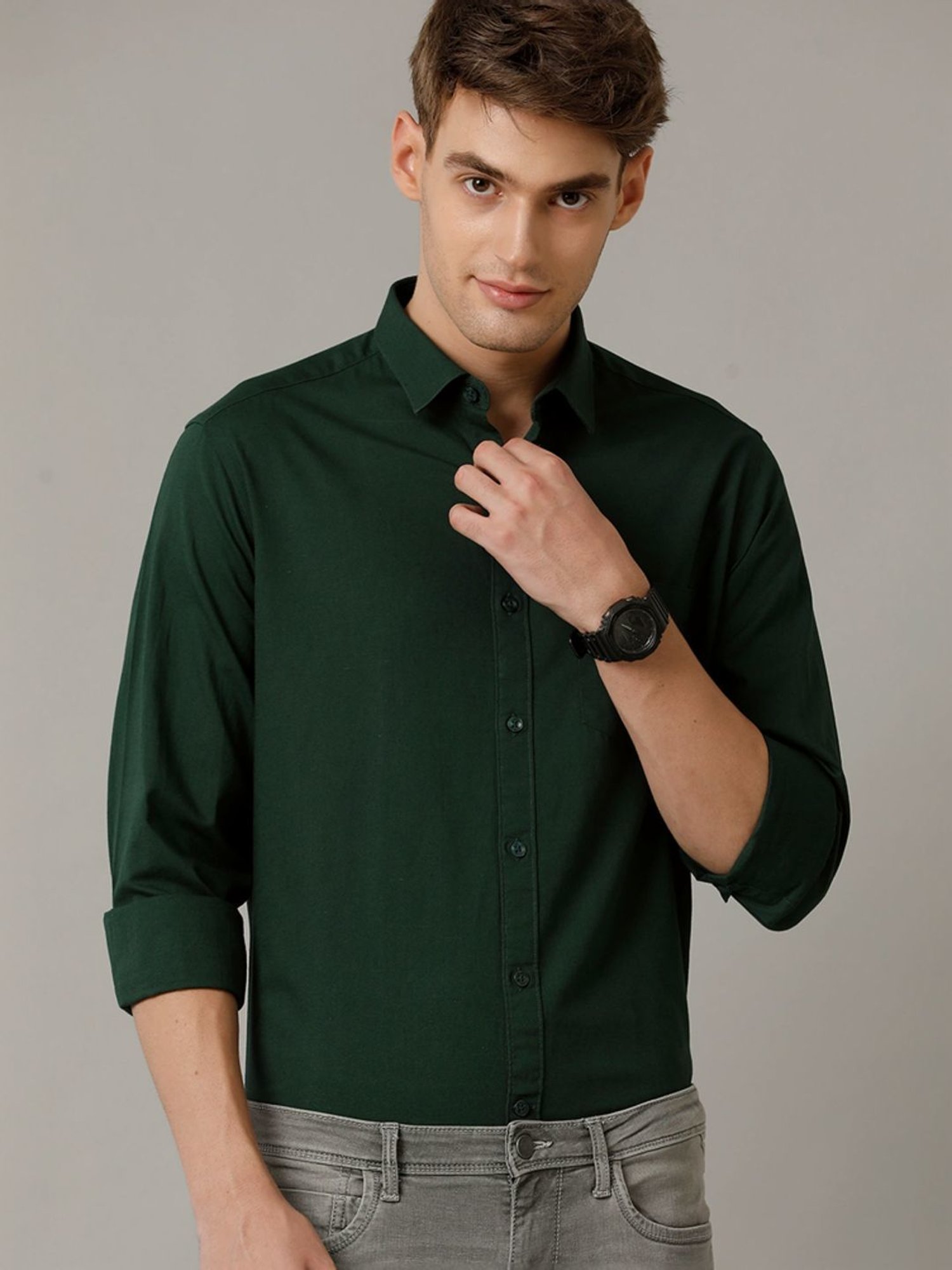 Kuons Avenue Cobalt Blue Slim Fit Denim Shirt