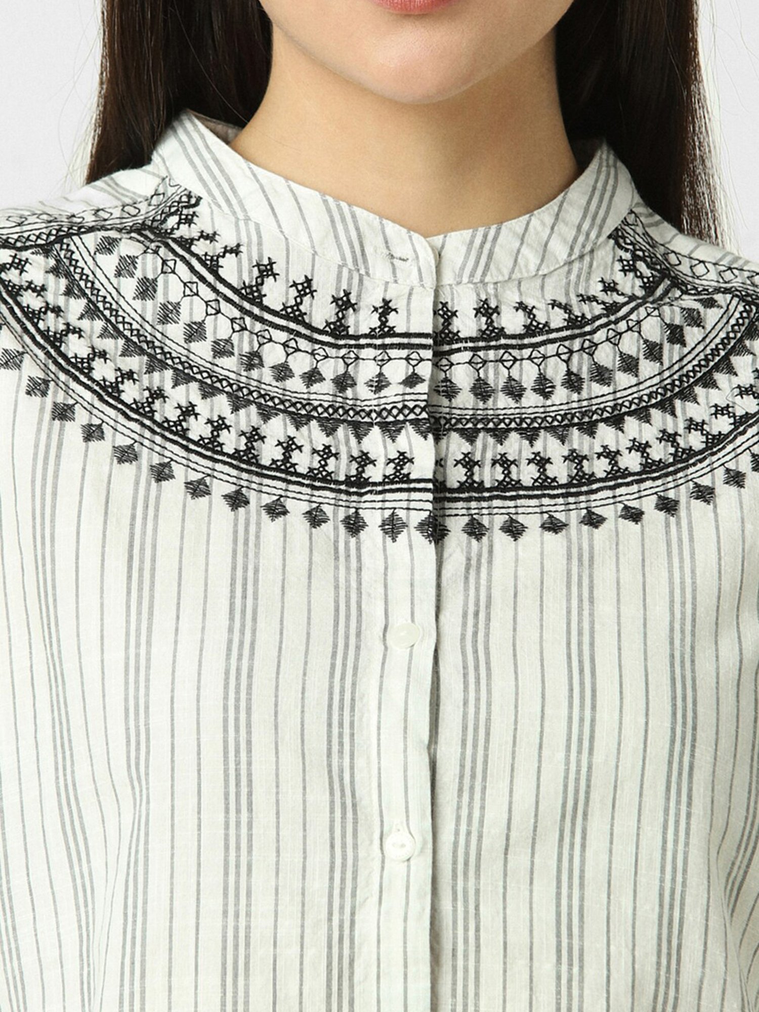 Van Heusen White & Black Cotton Striped Top