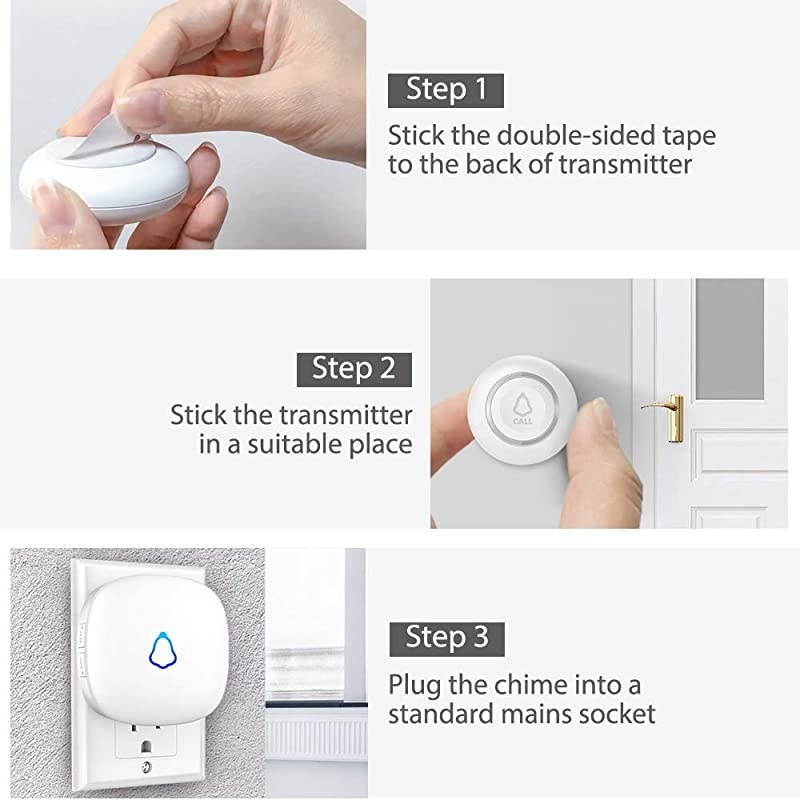 Wireless Doorbell  Waterproof Doorbell 500+Ft Range Loud Enough with LED Flashing