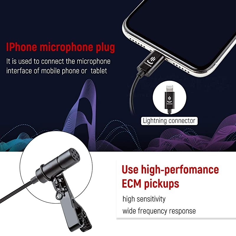 kit for iPhoneLavalier Lapel Speaker Omnidirectional Audio Video Recording for iPhone X Xr Xs Max 11 Pro 8 8plus 7 7plus 6 6plusiPad6M196ft