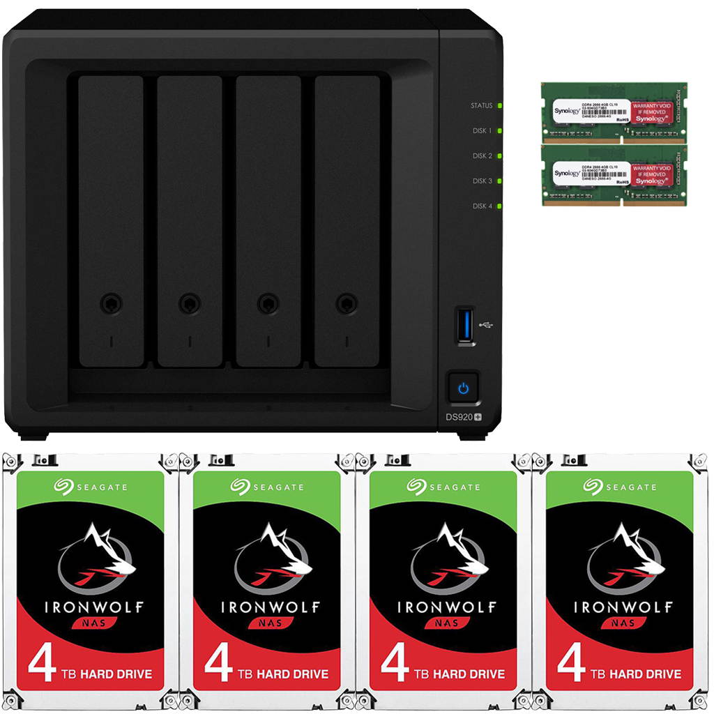 Synology DS920+ DiskStation with 8GB RAM and 16TB (4 x 4TB) of Seagate Ironwolf NAS Drives Fully Assembled and Tested By CustomTechSales
