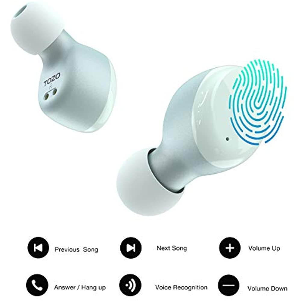 TOZO T6 True Wireless Earbuds Bluetooth Headphones Touch Control with Wireless Charging Case IPX8 Waterproof  Stereo Earphones in-Ear Built-in Mic Headset Premium Deep Bass for Sport