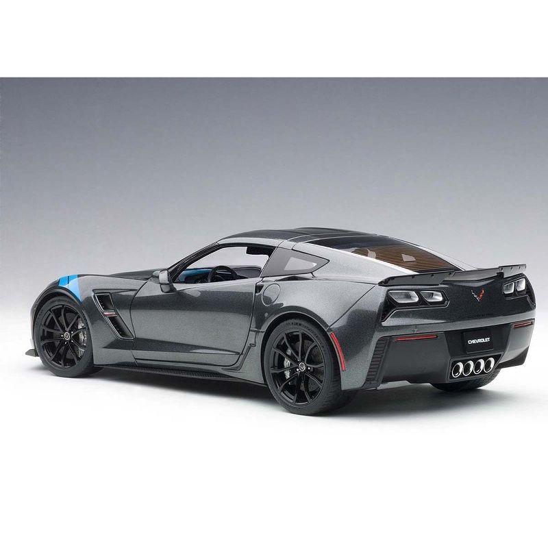 2017 Chevrolet Corvette C7 Grand Sport Grey Metallic w/ Black Stripe & Blue Fender Hash Marks 1/18 Model Car by Autoart