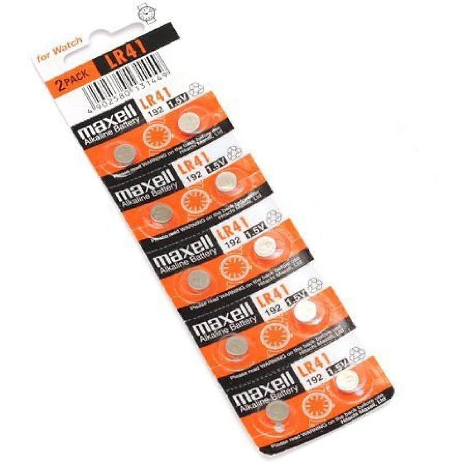Maxell Watch Battery Button Cell LR41 AG3 192 Pack of 10 Batteries
