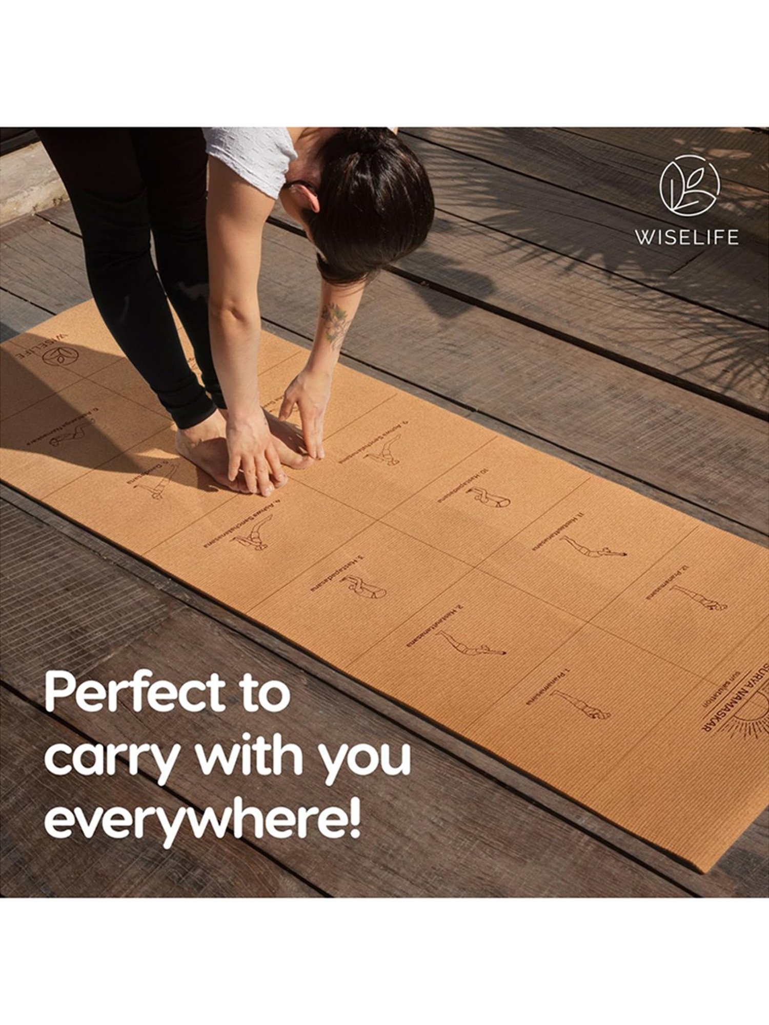 Wiselife Suede/Cork & Natural Rubber Yoga Mat + Carry Strap (Brown)