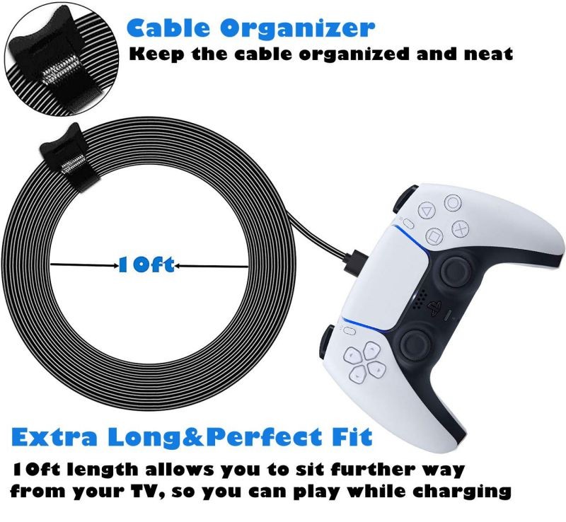 2 Pack 10Ft USB Charging Cable for PS5 Controller, Fast Charging USB Type C Charger Cord Compatible with Playstation 5 PS5 Dual Sense, Xbox Series X/Series S Controllers (Play and Charge)
