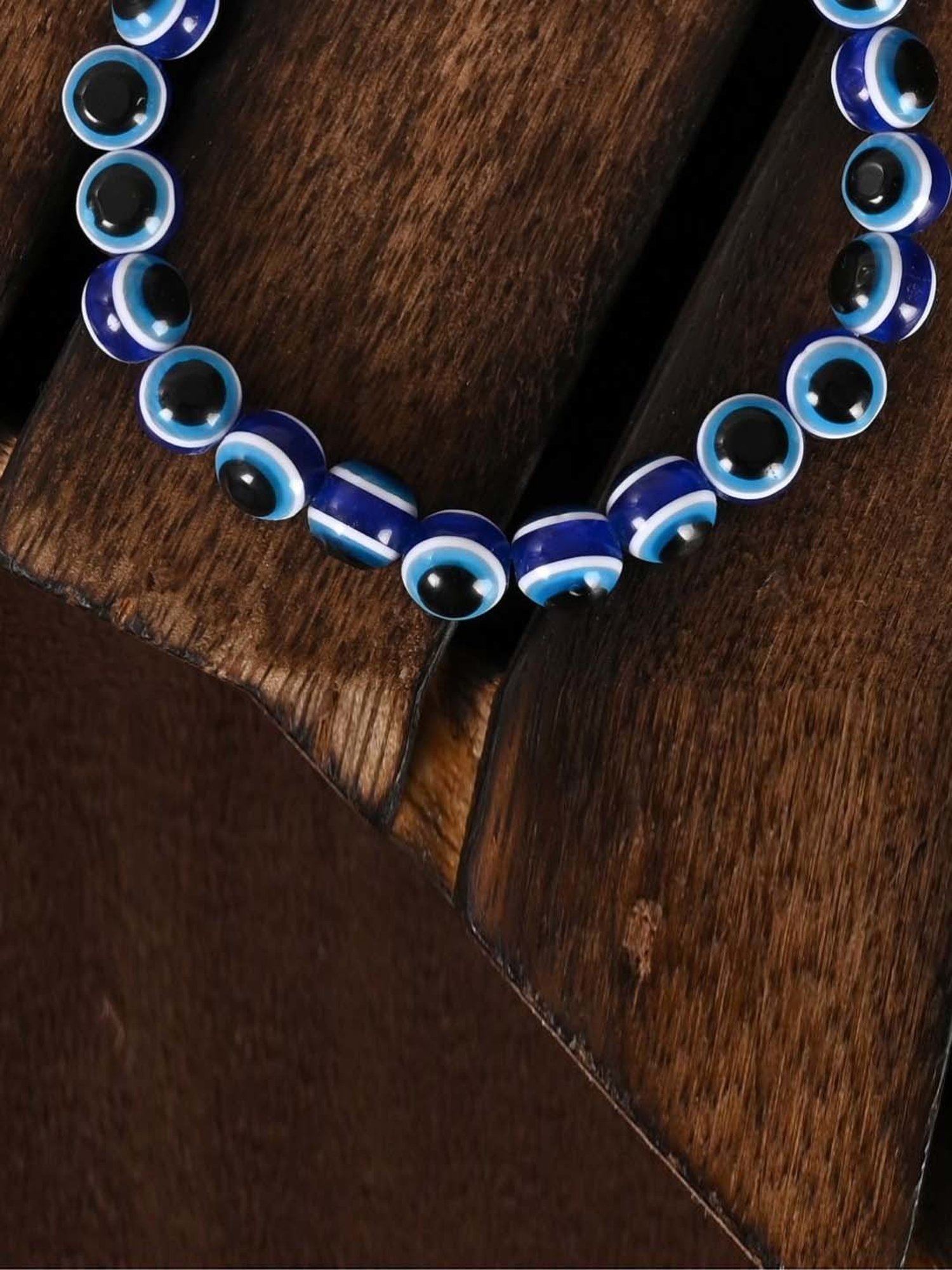 NVR Black & Blue Evil Eye Elasticated Bracelet for Unisex