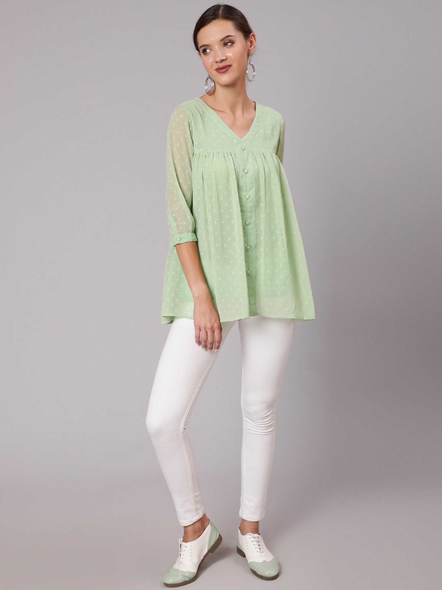 Jaipur Kurti Green Self Pattern Top