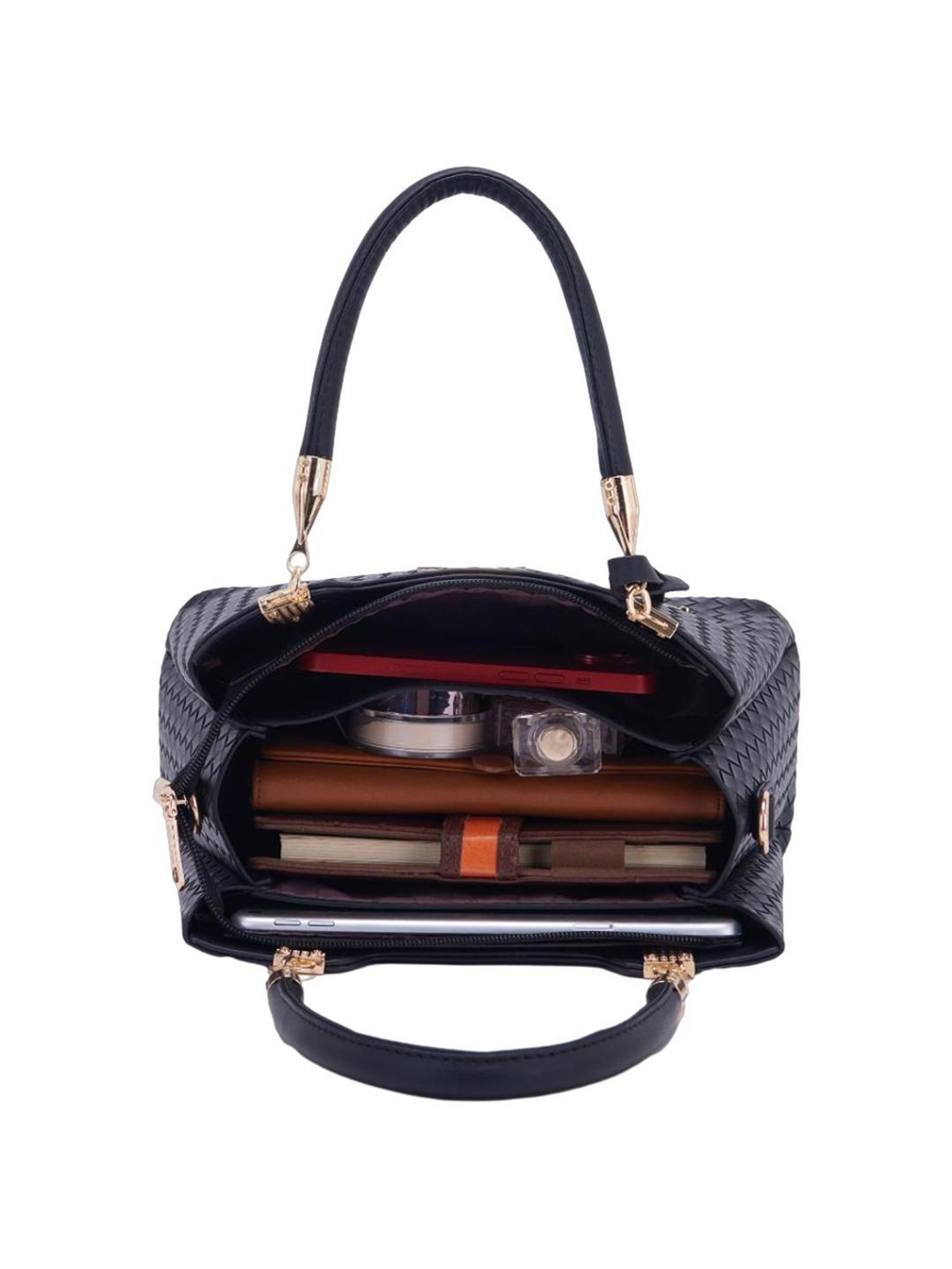 Pierre Cardin Black Textured Satchel Handbag