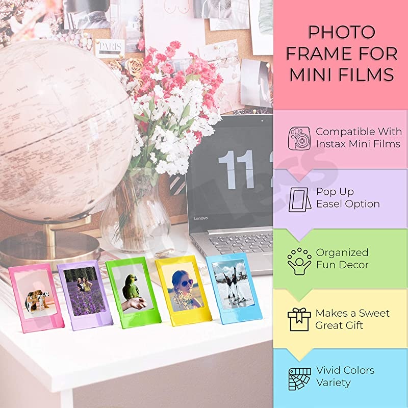 Instax Mini Twin Pack Instant Film 60 Exposures + Travel Stickers + 5 Colored Frames + Hanging Frames Fuji Instax Accessory Kit