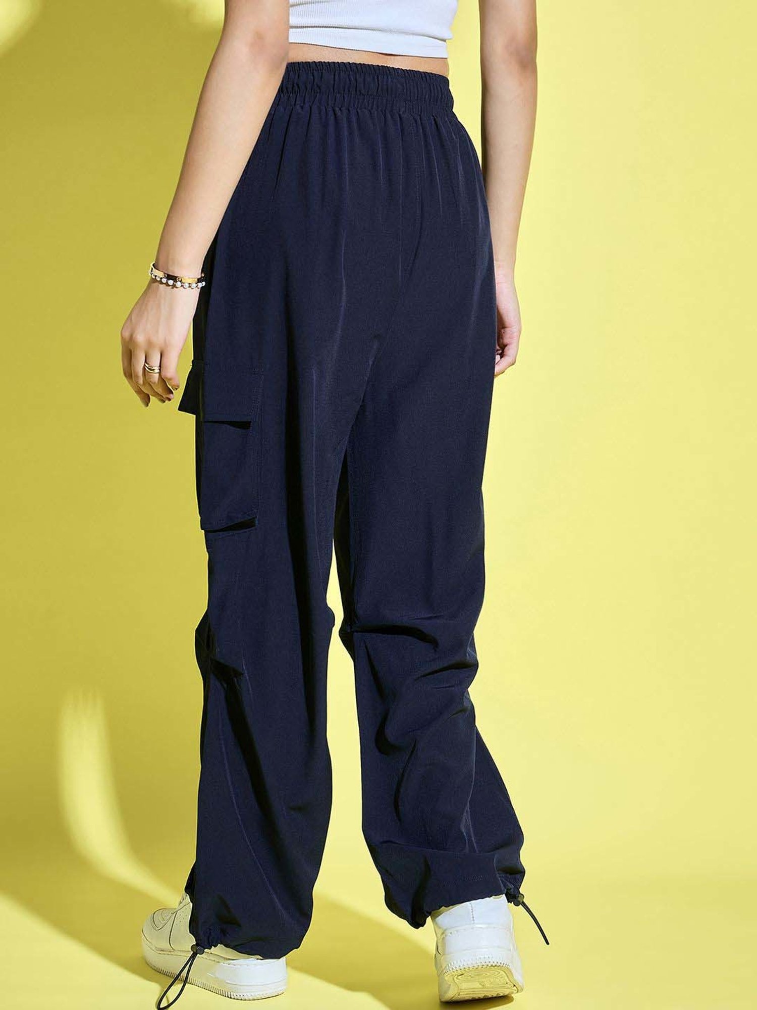 BUYNEWTREND Navy High Rise Cargo Pants