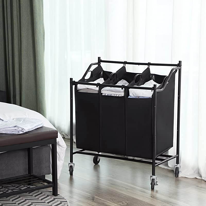 Laundry Cart Sorter on Wheels with 3 Removable Bags Black