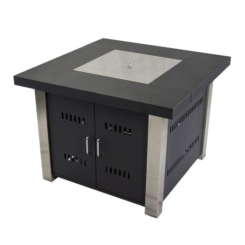 Pleasant Hearth Montreal 38" Matte Black and Stainless Steel Gas Fire Pit Table