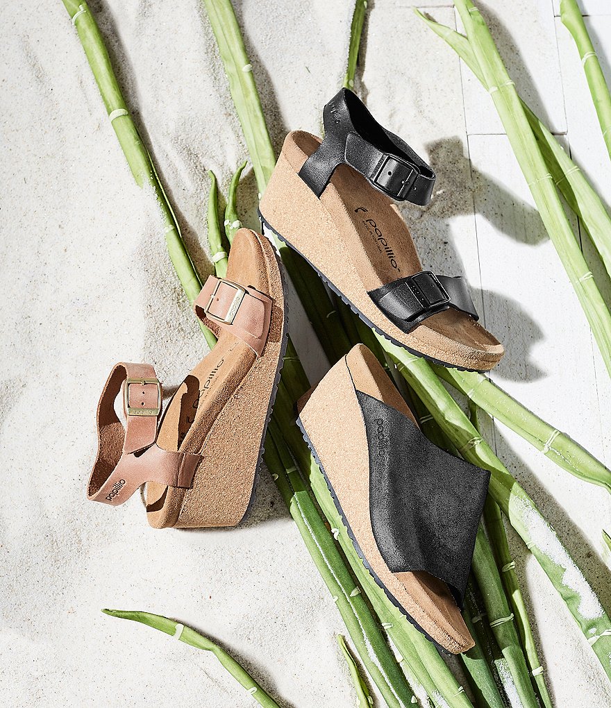 Papillio by Birkenstock Soley Leather & Cork Ankle Strap Wedges