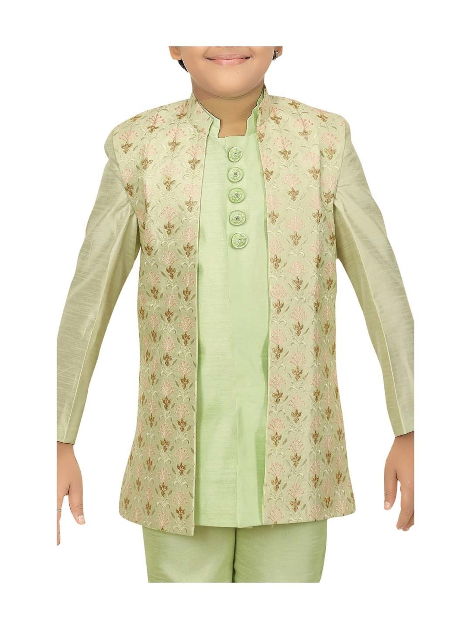 VASTRAMAY Boys Turquoise Floral Full Sleeves Indowestern